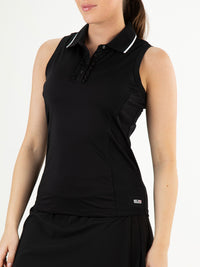 JACINTHA Black - Lady sleeveless Polo - Tenniskleding - Zwart