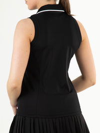 JACINTHA Black - Lady sleeveless Polo - Tenniskleding - Zwart